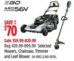 Canadian Tire EGO Selected Mowers, Chainsaw, Trimmer and Leaf Blower offer