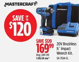 Canadian Tire MASTERCRAFT 20V Brushless ½ Impact Wrench Kit offer