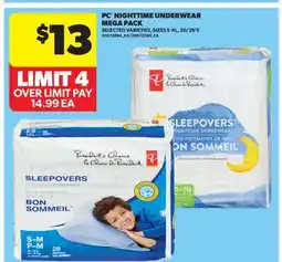 Real Canadian Superstore PC NIGHTTIME UNDERWEAR MEGA PACK, SIZES S-XL, 20/26'S offer