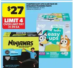 Real Canadian Superstore PAMPERS EASY UPS CLUB PACK OR NINJAMAS TRAINING PANTS , 46-74'S offer