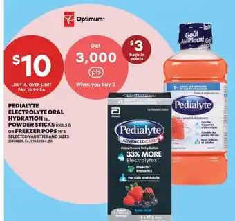 Real Canadian Superstore PEDIALYTE ELECTROLYTE ORAL HYDRATION, 1 L, POWDER STICKS, 8x8.5 G OR FREEZER POPS, 16'S offer