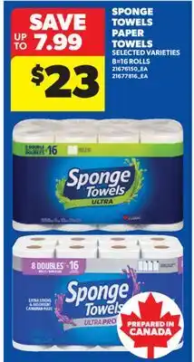 Real Canadian Superstore SPONGE TOWELS PAPER TOWELS, 8=16 ROLLS offer