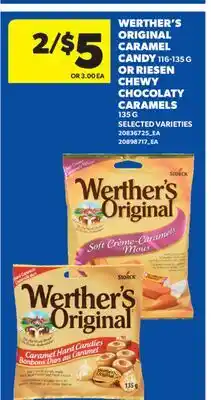 Real Canadian Superstore WERTHER'S ORIGINAL CARAMEL CARILLONS, 116-135 G OR RIESEN CHEWY CHOCOLATY CARAMELS, 135 G offer