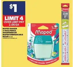 Real Canadian Superstore MAPED SHAKER 2-HOLE PENCIL SHARPENER OR MAPED UNBREAKABLE RULER, 30 CM offer