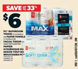 Valu-mart PC BATHROOM TISSUE 12=24 ROLLS OR PAPER TOWELS 3-6 ROLLS OR FACIAL TISSUE 6'S offer