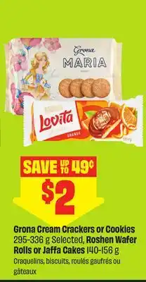 FreshCo Grona Cream Crackers or Cookies 295-336 g Selected, Roshen Wafer Rolls or Jaffa Cakes 140-156 g offer