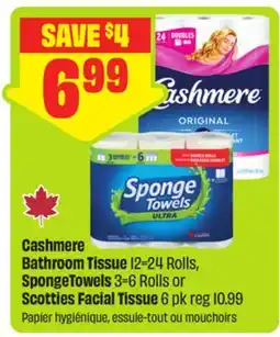 FreshCo Cashmere Bathroom Tissue 12=24 Rolls, SpongeTowels 3=6 Rolls or Scotties Facial Tissue offer
