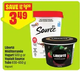 FreshCo Liberté Méditerranée Yogurt 500 g or Yoplait Source Tubs offer