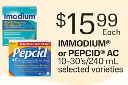 Fortinos IMMODIUM or PEPCID AC, 10-30's/240 mL offer