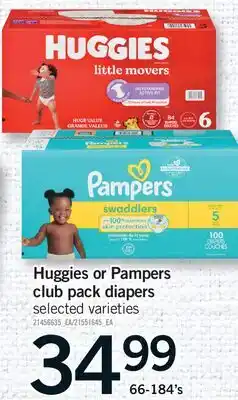 Fortinos HUGGIES OR PAMPERS CLUB PACK DIAPERS, 66-184's offer