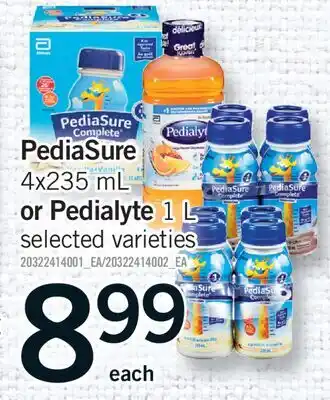 Fortinos PEDIASURE, 4X235 ML OR PEDIALYTE, 1 L offer