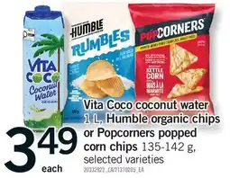 Fortinos VITA COCO COCONUT WATER, 1 L, HUMBLE ORGANIC CHIPS OR POPCORNERS POPPED CORN CHIPS offer