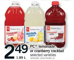 Fortinos PC LEMONADE OR CRANBERRY COCKTAIL offer