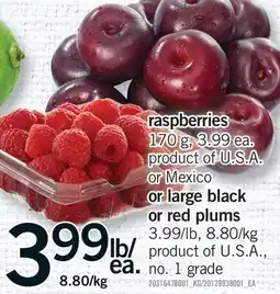 Fortinos RASPBERRIES, 170 G OR LARGE BLACK OR RED PLUMS offer