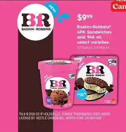 Fortinos BASKIN-ROBBINS 4PK SANDWICHES and 946 ml offer
