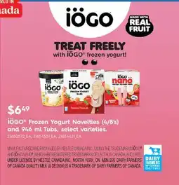 Fortinos IÖGO FROZEN YOGURT NOVELTIES, (4/8'S) AND 946 ML TUB offer