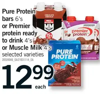 Fortinos PURE PROTEIN BARS, 6'S OR PREMIER PROTEIN READY TO DRINK, 4'S OR MUSCLE MILK, 4'S offer