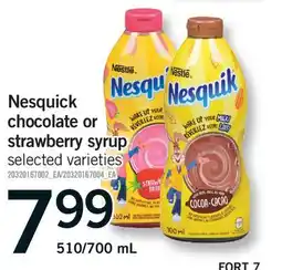 Fortinos NESQUIK CHOCOLATE OR STRAWBERRY SYRUP, 510/700 ML offer