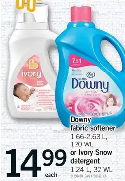 Fortinos DOWNY FABRIC SOFTENER, 1.66-2.63 L, 120 WL OR IVORY SNOW DETERGENT, 1.24 L, 32 WL offer