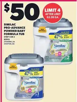 Loblaws SIMILAC PRO-ADVANCE POWDER BABY FORMULA TUB offer