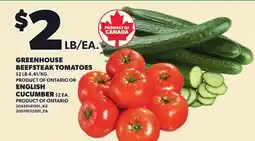 Loblaws GREENHOUSE BEEFSTEAK TOMATOES OR ENGLISH CUCUMBER offer