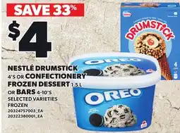 Loblaws NESTLÉ DRUMSTICK 4'S OR CONFECTIONERY FROZEN DESSERT 1.5L OR BARS 4-10'S offer