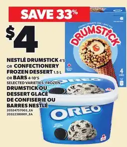 Independent Grocer NESTLÉ DRUMSTICK, 4'S OR CONFECTIONERY FROZEN DESSERT, 1.5 L OR BARS, 4-10'S offer