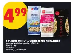 No Frills PC , BLUE MENU or WONDERFUL PISTACHIOS, 200/225 g offer