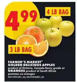 No Frills FARMER'S MARKET GOLDEN DELICIOUS APPLES, 4 LB BAG or ORANGES, 3 LB BAG offer