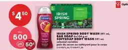 No Frills IRISH SPRING BODY WASH 591 mL, BAR SOAP 6x104 g or SOFTSOAP BODY WASH 591 mL offer
