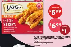 No Frills JANES PUB STYLE CHICKEN STRIPS, NUGGETS, BURGERS, FRIES or POPCORN CHICKEN offer