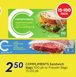 Sobeys COMPLIMENTS Sandwich Bags 100 pk or Freezer Bags offer