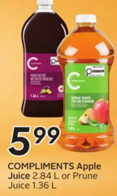 Sobeys COMPLIMENTS Apple Juice 2.84 L or Prune Juice 1.36 L offer