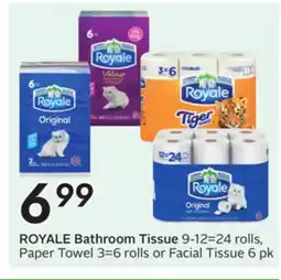 Sobeys ROYALE Bathroom Tissue 9-12=24 rolls, Paper Towel 3=6 rolls or Facial Tissue offer