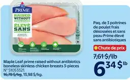 Walmart Maple Leaf prime raised without antibiotics boneless skinless chicken breasts 3-pieces offer