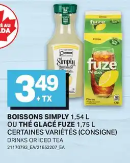 L'Intermarché BOISSONS SIMPLY 1,54 L OU THÉ GLACÉ FUZE 1,75 L offer