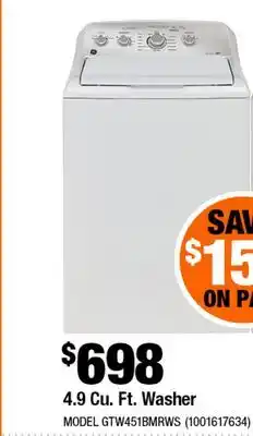 Home Depot 4.9 Cu. Ft. Washer offer