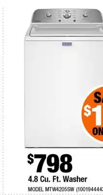 Home Depot 4.8 Cu. Ft. washer offer