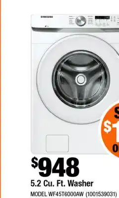 Home Depot 5.2 Cu. Ft. Washer offer