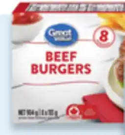 Walmart Great Value beef or chicken burgers or fully cooked burgers offer