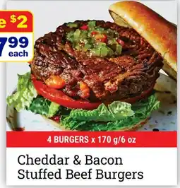 M & M Food Market Cheddar & Bacon Stuffed Beef Burgers offer