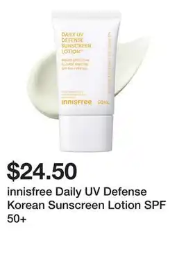 Sephora innisfree Daily UV Defense Korean Sunscreen Lotion SPF 50+ offer