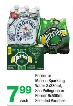 Highland Farms Perrier or Maison Sparkling Water 8x330ml, San Pellegrino or Perrier 6x500ml offer