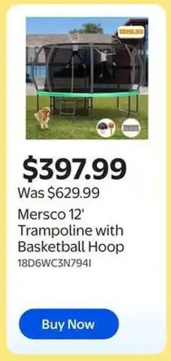 Walmart Mersco 12' Trampoline with Basketball Hoop offer