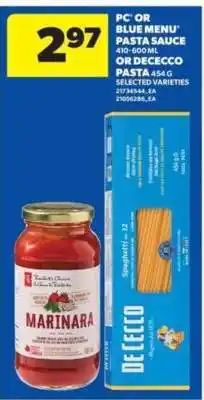 Real Canadian Superstore PC or Blue Menu Pasta Sauce or DeCecco Pasta offer