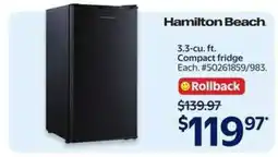 Walmart Hamilton Beach Compact Fridge offer