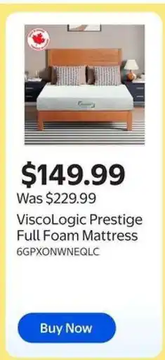 Walmart ViscoLogic Prestige Full Foam Mattress offer