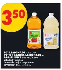 No Frills PC Lemonade or PC Organics Lemonade or Apple Juice offer