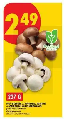 No Frills PC Sliced or Whole, White or Cremini Mushrooms offer