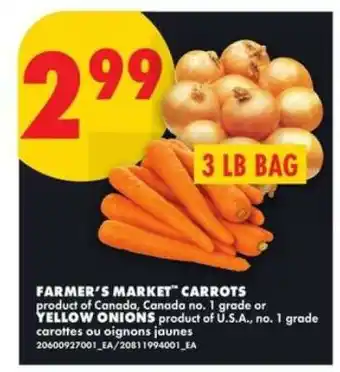 No Frills FARMER'S MARKET CARROTS or YELLOW ONIONS offer
